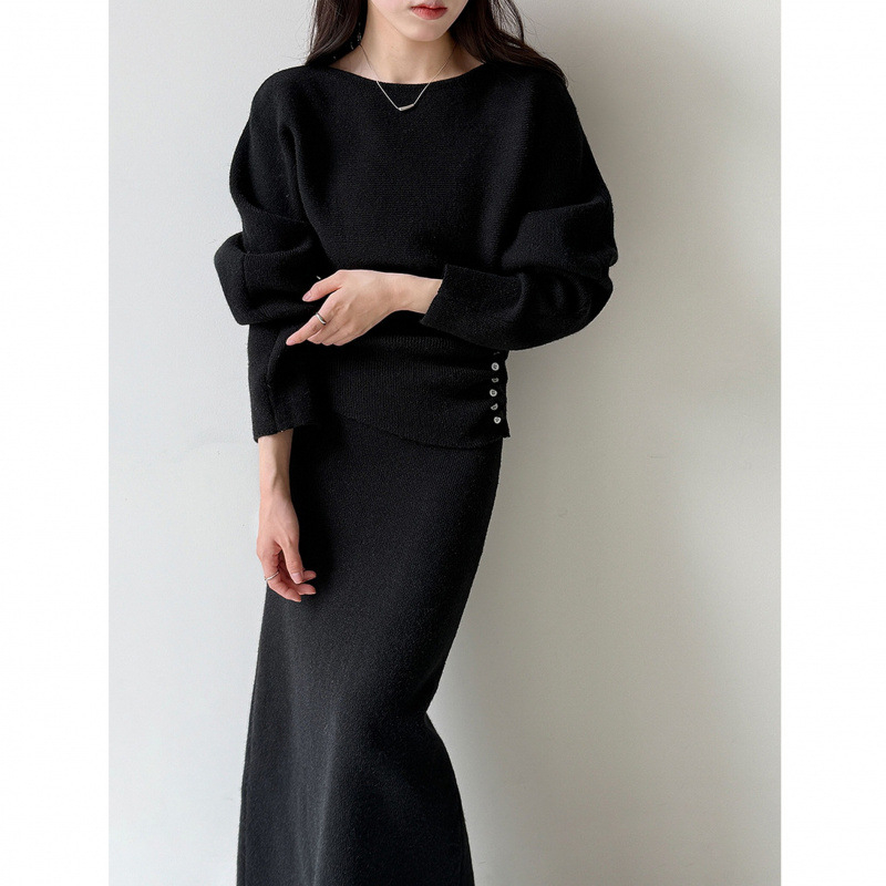 Двупартиен костюм с пола и трикотажен топ, геометричен модел, дълга пола, без гладене, полиестерова тъкан