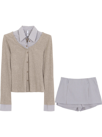 Set two-piece fustă și top pentru femei, toamnă 2025, culoare solidă, poliester, detaliu patchwork, top cu mânecă lungă