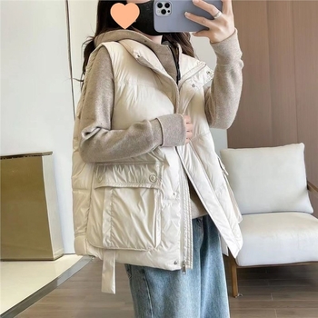 Női pamut mellény, laza szabású, polo gallér, cipzár