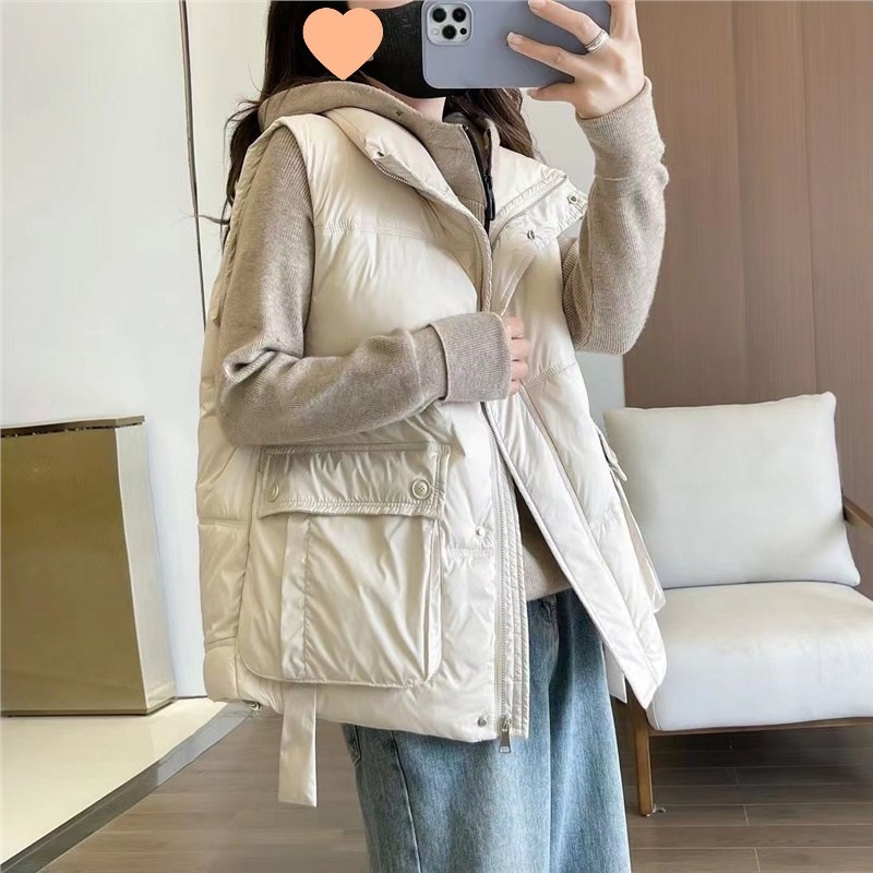 Női pamut mellény, laza szabású, polo gallér, cipzár