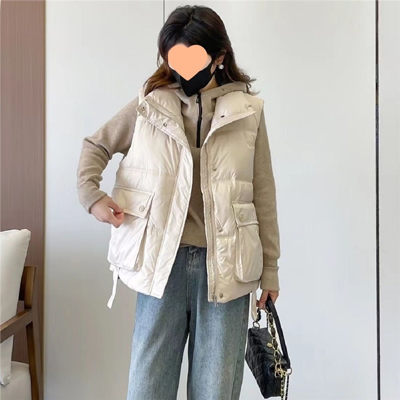 Női pamut mellény, laza szabású, polo gallér, cipzár