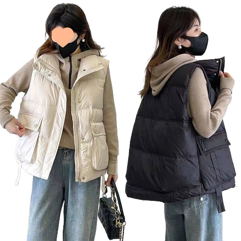 Női pamut mellény, laza szabású, polo gallér, cipzár