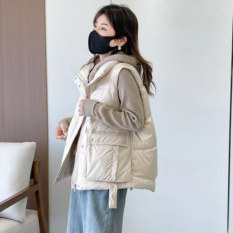 Női pamut mellény, laza szabású, polo gallér, cipzár