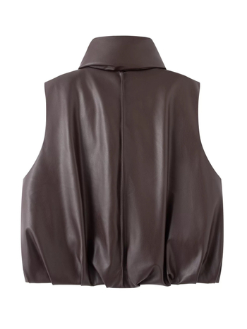 Ženski down vest, PU vanjski dio, bijeli gusji per 86–90%, punjenje 51–100 g, stojeći ovratnik, bez rukava