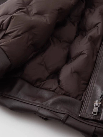 Ženski down vest, PU vanjski dio, bijeli gusji per 86–90%, punjenje 51–100 g, stojeći ovratnik, bez rukava