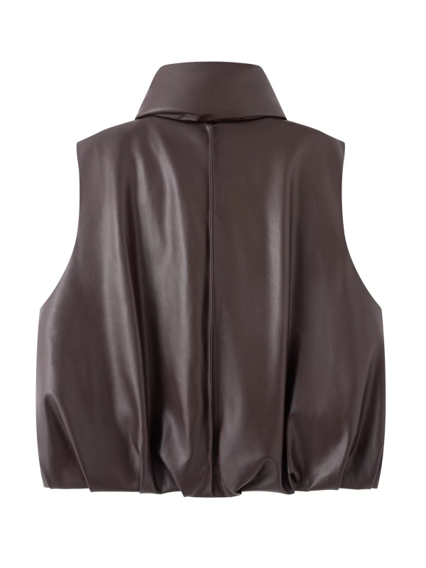 Ženski down vest, PU vanjski dio, bijeli gusji per 86–90%, punjenje 51–100 g, stojeći ovratnik, bez rukava