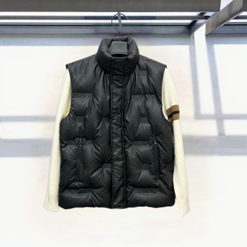 Unisex vesta s perjem, korejskog stila kratka, stojeći ovratnik, 110 punjenja bijelog patka perja, PU koža vanjska