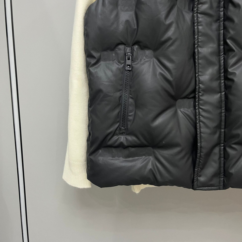 Unisex vesta s perjem, korejskog stila kratka, stojeći ovratnik, 110 punjenja bijelog patka perja, PU koža vanjska