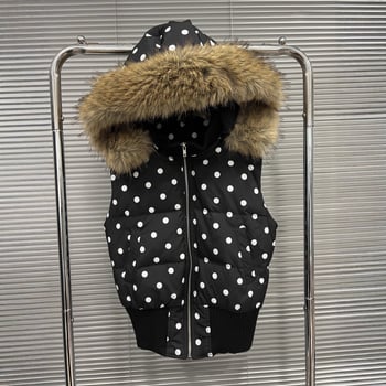 Ženska kapuljačasta pamučna vesta s točkastim uzorkom, širok kroj, punjenje od pamuka