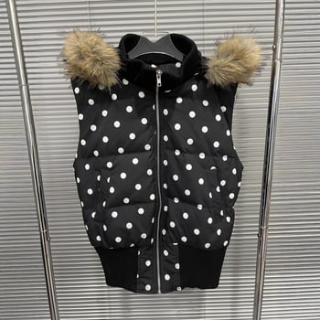 Ženska kapuljačasta pamučna vesta s točkastim uzorkom, širok kroj, punjenje od pamuka