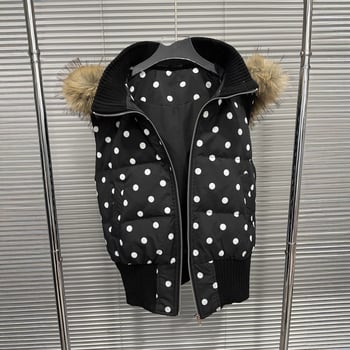 Ženska kapuljačasta pamučna vesta s točkastim uzorkom, širok kroj, punjenje od pamuka