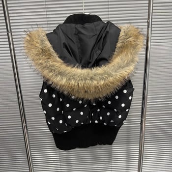 Ženska kapuljačasta pamučna vesta s točkastim uzorkom, širok kroj, punjenje od pamuka