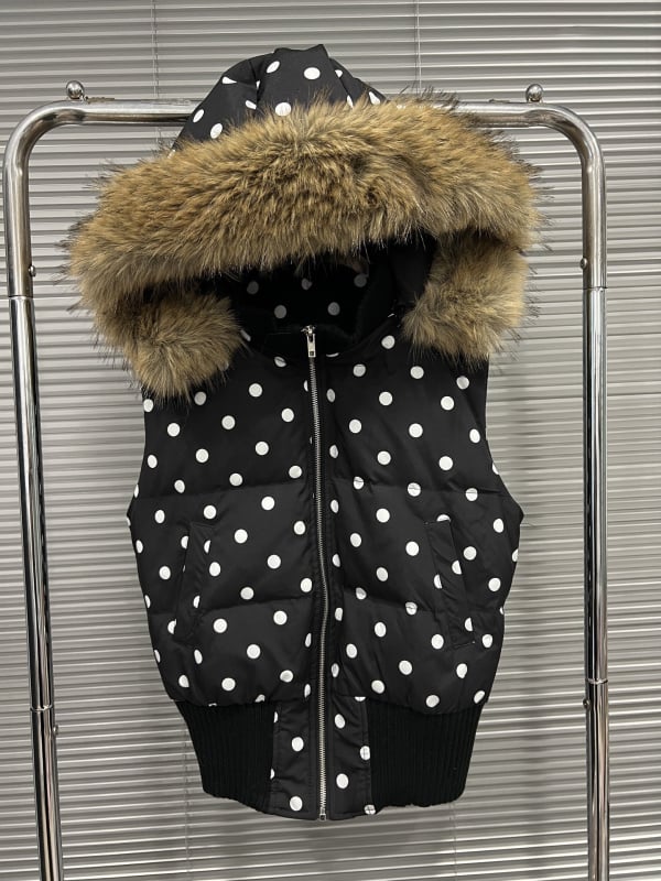 Ženska kapuljačasta pamučna vesta s točkastim uzorkom, širok kroj, punjenje od pamuka