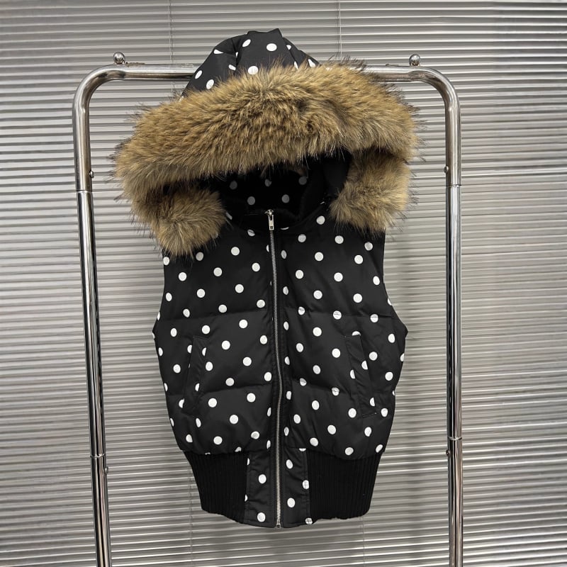 Ženska kapuljačasta pamučna vesta s točkastim uzorkom, širok kroj, punjenje od pamuka