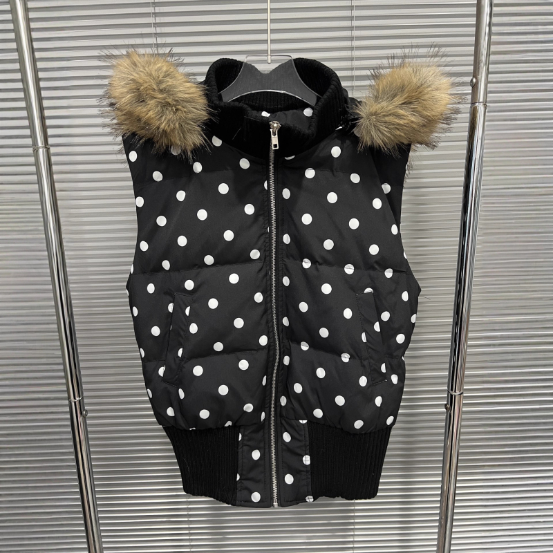 Ženska kapuljačasta pamučna vesta s točkastim uzorkom, širok kroj, punjenje od pamuka