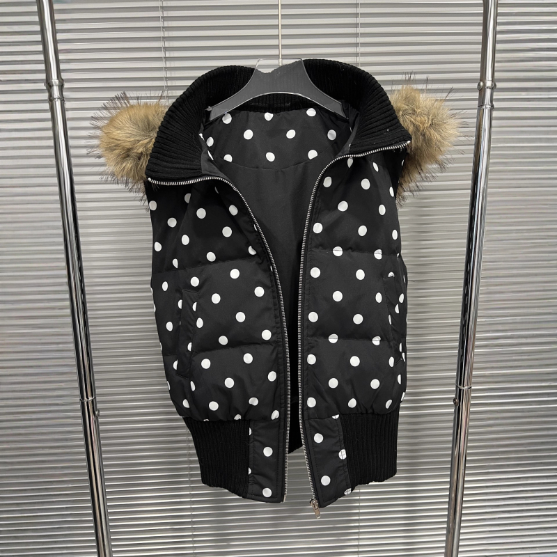 Ženska kapuljačasta pamučna vesta s točkastim uzorkom, širok kroj, punjenje od pamuka