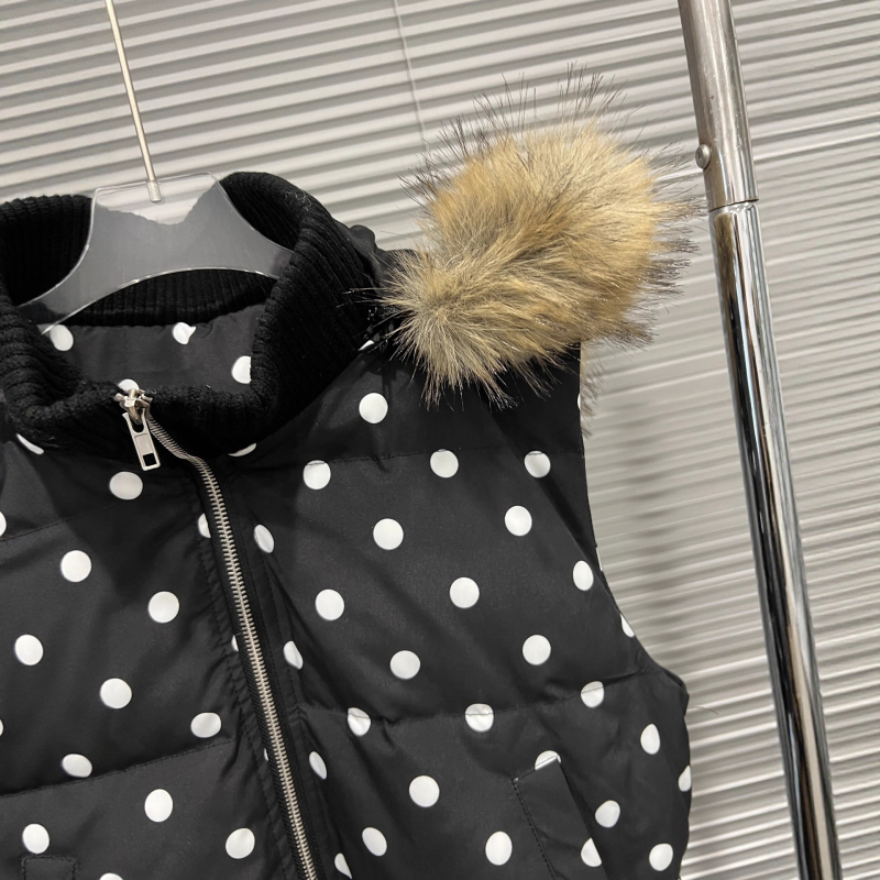 Ženska kapuljačasta pamučna vesta s točkastim uzorkom, širok kroj, punjenje od pamuka