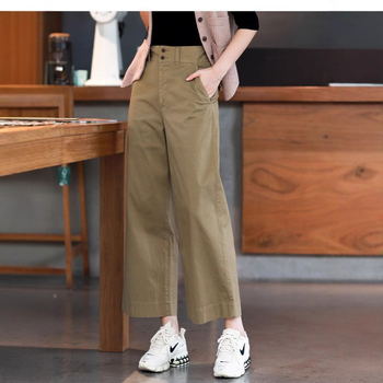 Damske casual hlače od pamuka, široke nogavice, visok struk, ¾ dužina, ljeto 2025
