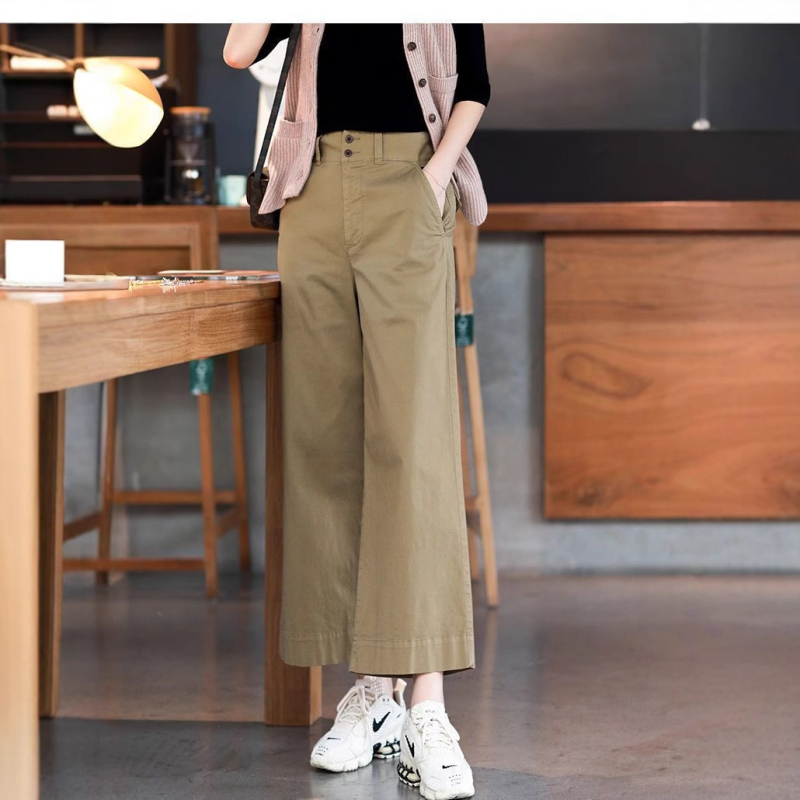Damske casual hlače od pamuka, široke nogavice, visok struk, ¾ dužina, ljeto 2025