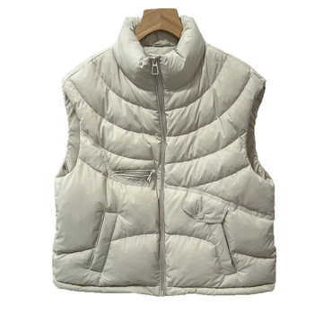 Vesta s perjem od bijele patke, stojeći ovratnik, prednji ziper, uski kroj, proljeće 2025