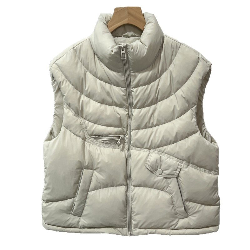 Vesta s perjem od bijele patke, stojeći ovratnik, prednji ziper, uski kroj, proljeće 2025