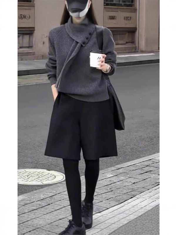 Ženske široke hlače od vunenog materijala, visokim strukom, srednja duljina, lagana tkanina, mikro-elastičnost