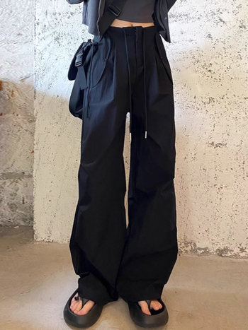 Ženske cargo hlače za brzo sušenje, visoki struk, širok kroj, poliester s elastanom, street hipster stil