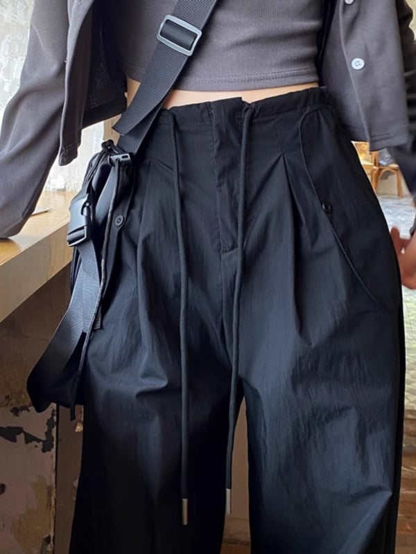 Ženske cargo hlače za brzo sušenje, visoki struk, širok kroj, poliester s elastanom, street hipster stil