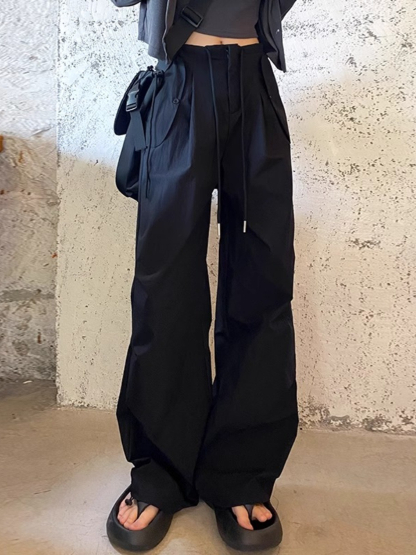 Ženske cargo hlače za brzo sušenje, visoki struk, širok kroj, poliester s elastanom, street hipster stil