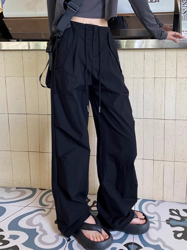 Ženske cargo hlače za brzo sušenje, visoki struk, širok kroj, poliester s elastanom, street hipster stil
