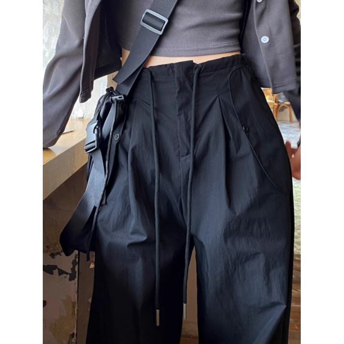 Ženske cargo hlače za brzo sušenje, visoki struk, širok kroj, poliester s elastanom, street hipster stil