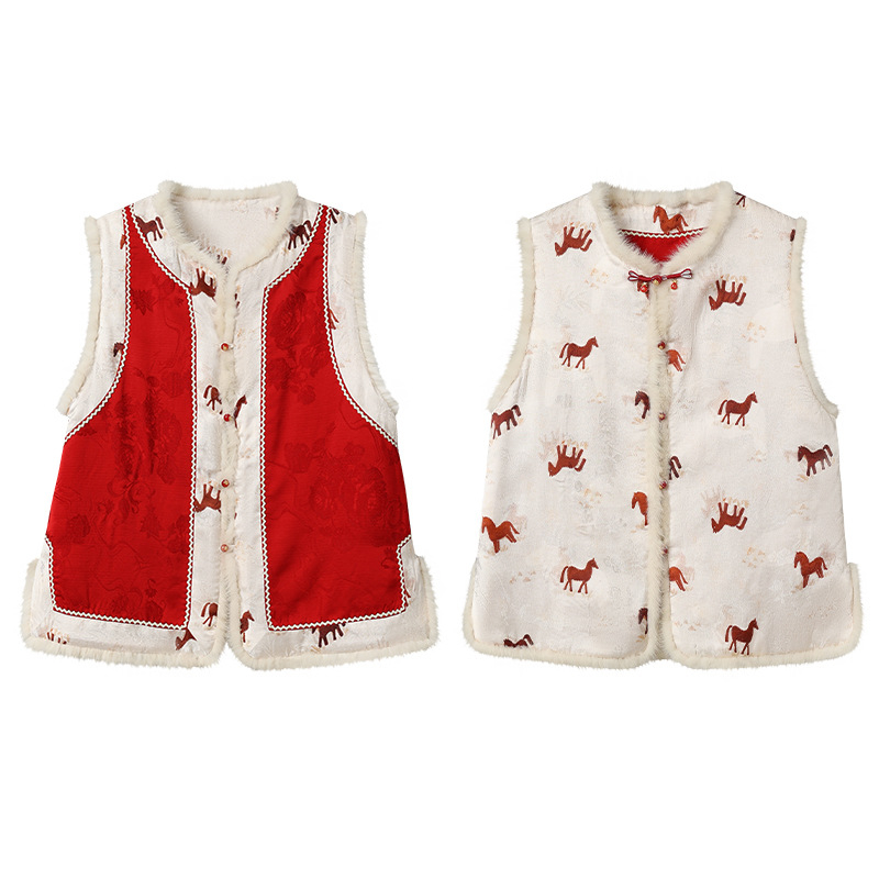 Ženska obostrana vesta od mink krzna, patchwork stil, punilo od pamuka, uzorak ponija