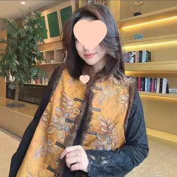 Ženska vesta u stilu Tang, jacquard uzorak, V-izrez, punjenje od vune, glavna tkanina rayon