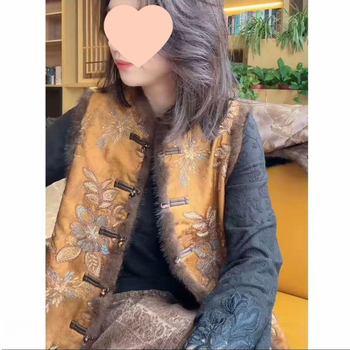 Ženska vesta u stilu Tang, jacquard uzorak, V-izrez, punjenje od vune, glavna tkanina rayon