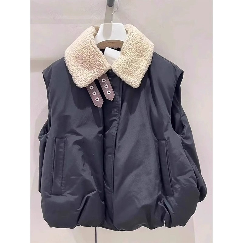 Női pamut mellény álló gallérral, vastag anyag, elegáns ingázó stílus (Téli 2025)