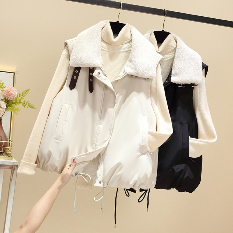 Női pamut mellény álló gallérral, vastag anyag, elegáns ingázó stílus (Téli 2025)