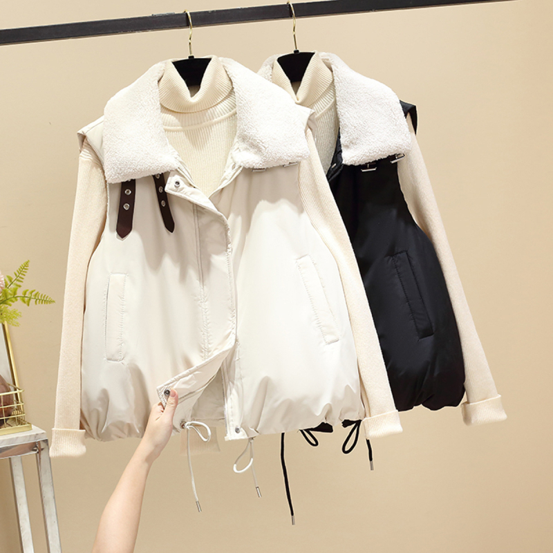 Női pamut mellény álló gallérral, vastag anyag, elegáns ingázó stílus (Téli 2025)