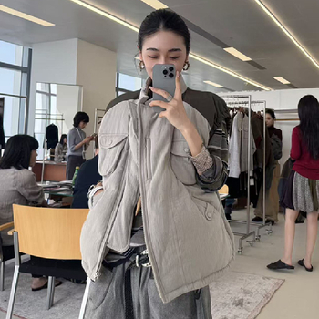 Koreai-stílusú téli 2025 pamut mellény álló gallérral, cipzárral, pamut-nylon keverék (50-70% pamut), töltet pamut