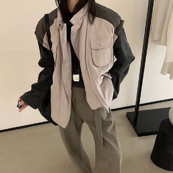 Koreai-stílusú téli 2025 pamut mellény álló gallérral, cipzárral, pamut-nylon keverék (50-70% pamut), töltet pamut