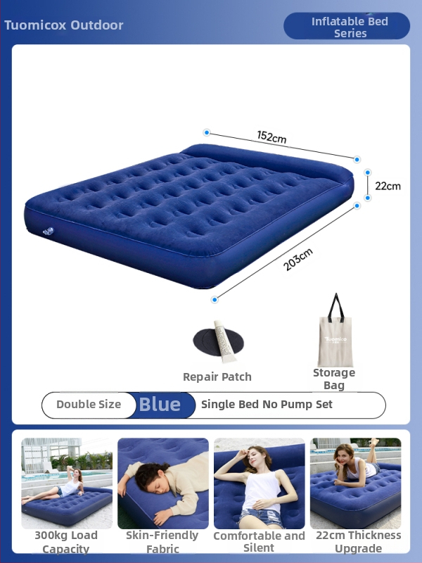 Õhupuhutav voodi välistingimustesse ja koduseks kasutamiseks, ühe isiku jaoks, kaasaskantav kokkupandav disain (Pind: Komposiitkangas; Kasutus: välikämping; Maht: 1 isik; Kaasaskantav)