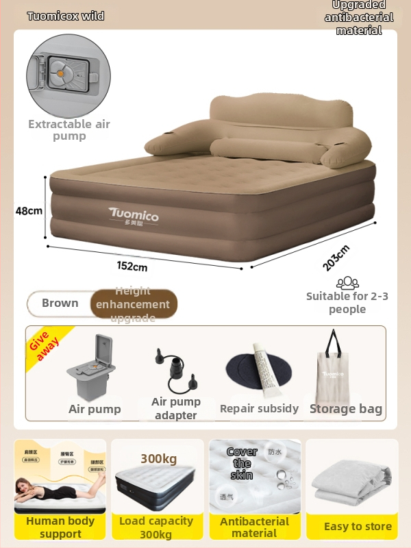 Õhupuhutav voodi välistingimustesse ja koduseks kasutamiseks, ühe isiku jaoks, kaasaskantav kokkupandav disain (Pind: Komposiitkangas; Kasutus: välikämping; Maht: 1 isik; Kaasaskantav)