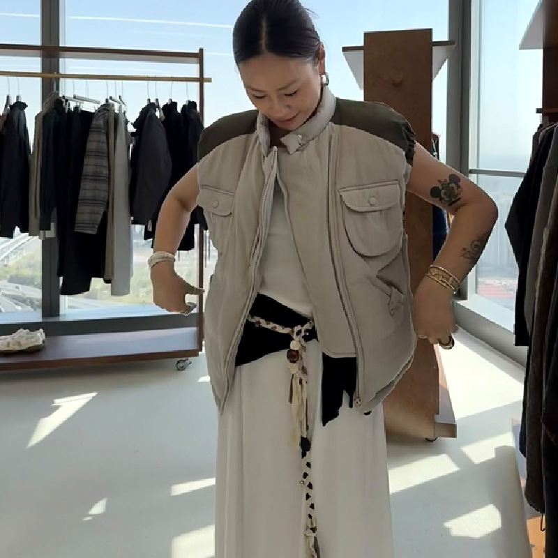 Női pamut mellény koreai stílusban, ujjatlan, álló gallér, cipzár