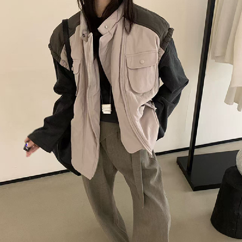 Női pamut mellény koreai stílusban, ujjatlan, álló gallér, cipzár