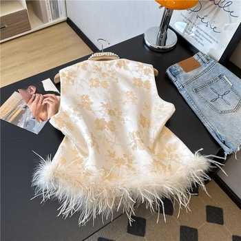 Ženski žakard bez rukava vest (okrugli izrez, opušten kroj, poliester materijal, poliester punjenje, zima 2025)