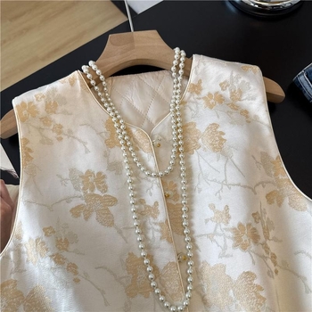 Ženski žakard bez rukava vest (okrugli izrez, opušten kroj, poliester materijal, poliester punjenje, zima 2025)