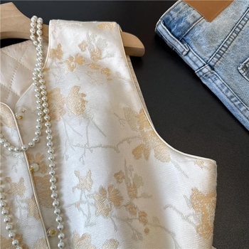 Ženski žakard bez rukava vest (okrugli izrez, opušten kroj, poliester materijal, poliester punjenje, zima 2025)