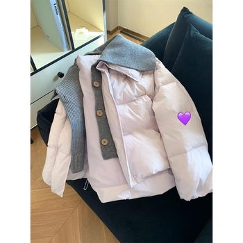 Koreai stílusú kötött mellény gallérral és darabokból összevarrt dizájnnal, akril anyag, ultra rövid hossz