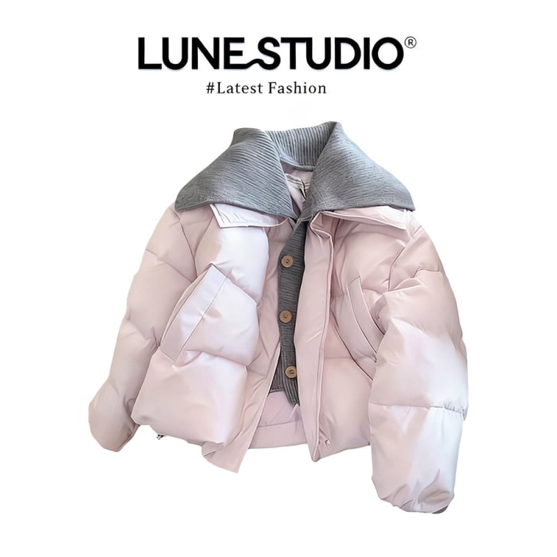 Koreai stílusú kötött mellény gallérral és darabokból összevarrt dizájnnal, akril anyag, ultra rövid hossz