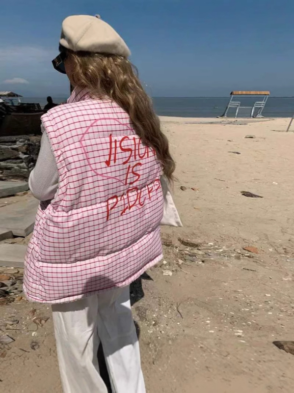 Női visszafordítható vastag poliészter mellény pamuttöltettel, aranyos stílus, laza illeszkedés, áll-nyak, téli 2025