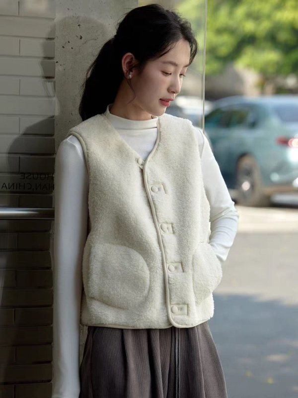 Vunena veste s V-izrezom, ultrakrata duljina, jedno dugme, rayon tkanina s vunenim punilom